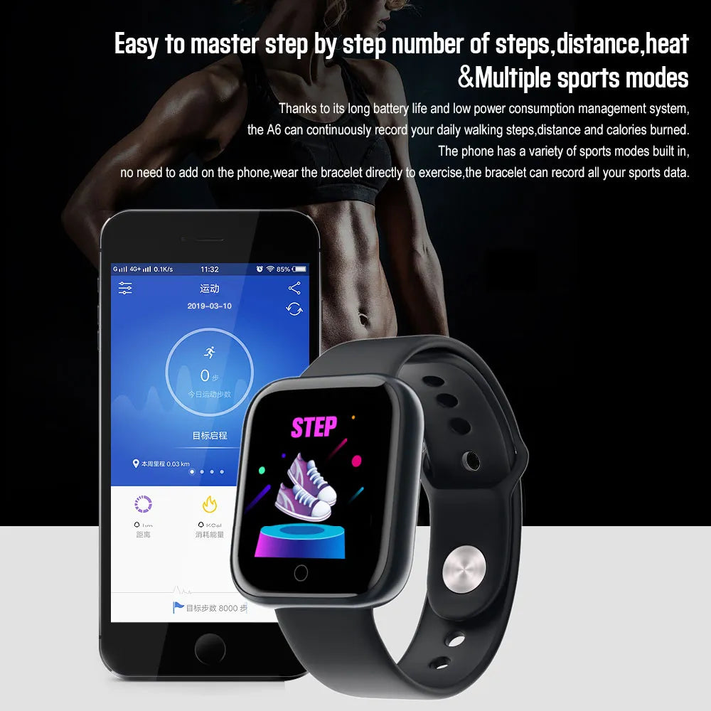 D20 Sport Smart Watches for Man Woman Gift Digital Smartwatch Fitness Tracker Wristwatch Bracelet Blood Pressure Android Ios Y68