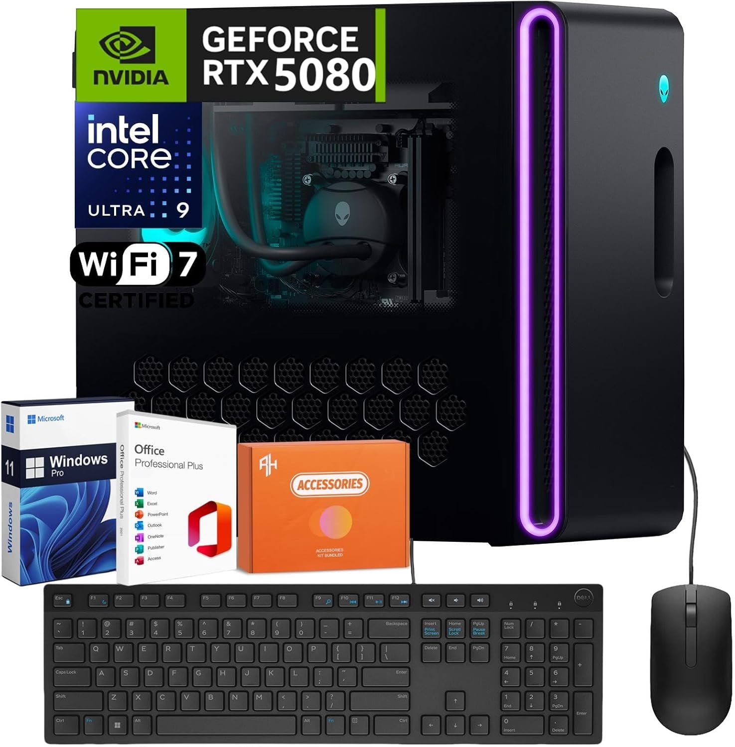 Aurora R16 2025 Gaming Desktop Computer, NVIDIA RTX 5080 16GB GDDR7, Intel Ultra 9 285K(Up to 5.7Ghz), Wi-Fi 7, 32 GB DDR5, 1 TB SSD, Custom RGB Lights, Win 11 Pro, Office Pro Lifetime