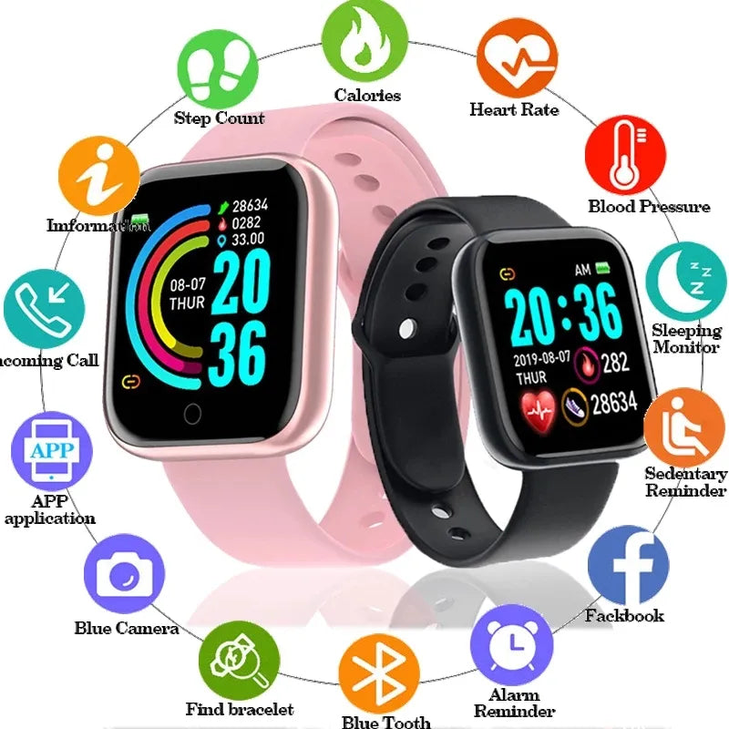 D20 Sport Smart Watches for Man Woman Gift Digital Smartwatch Fitness Tracker Wristwatch Bracelet Blood Pressure Android Ios Y68